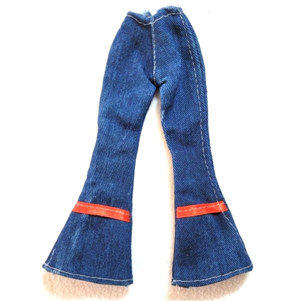 Vintage Bratz Blue Denim Flare Bellbottom Jeans Red Stripe 1/6 Scale Doll Y2K